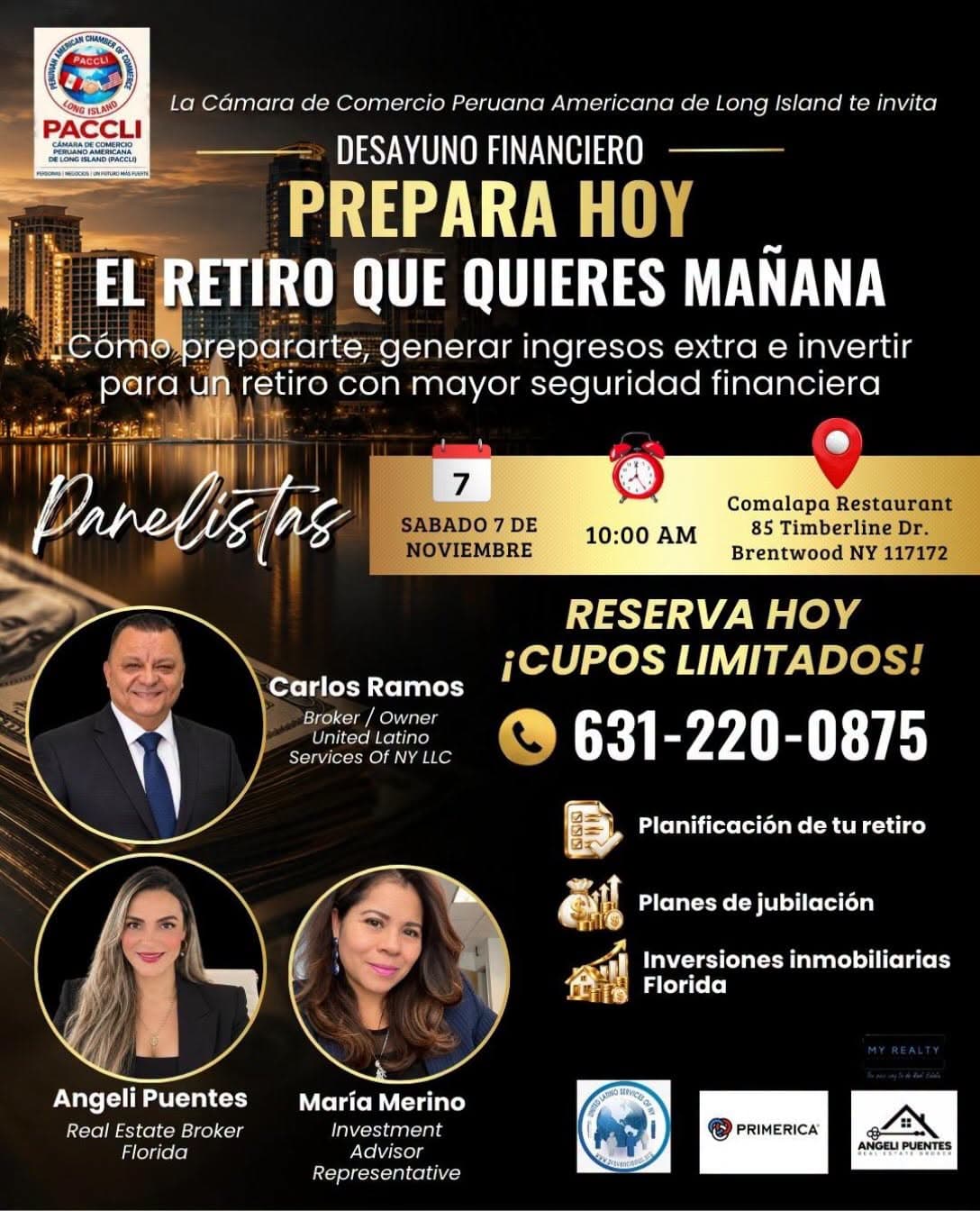 Desayuno Financiero panel poster about preparing for retirement